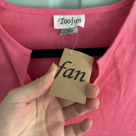 Toofan Womens Linen Pink V-Neck Tunic Blouse Small Relaxed Lagenlook Coastal - Picture 3 of 11